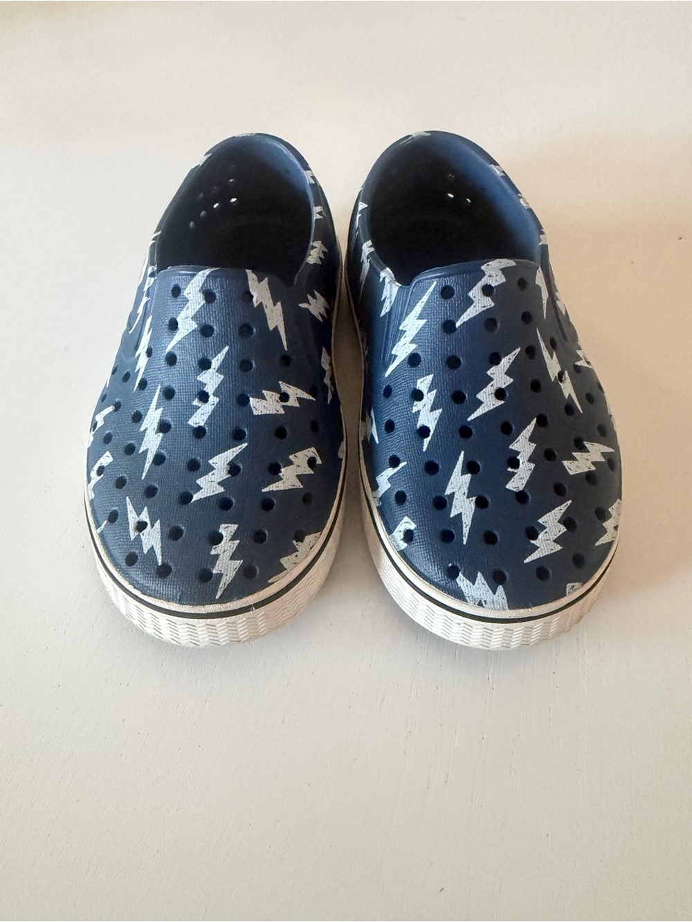 Kids Navy Water Slip-On Shoes with Silver Lightning Design
